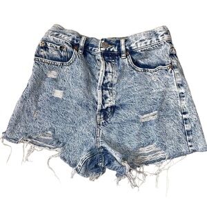 Pac Sun acid/stone washed high rise 5 pocket button up cutoff shorty shorts